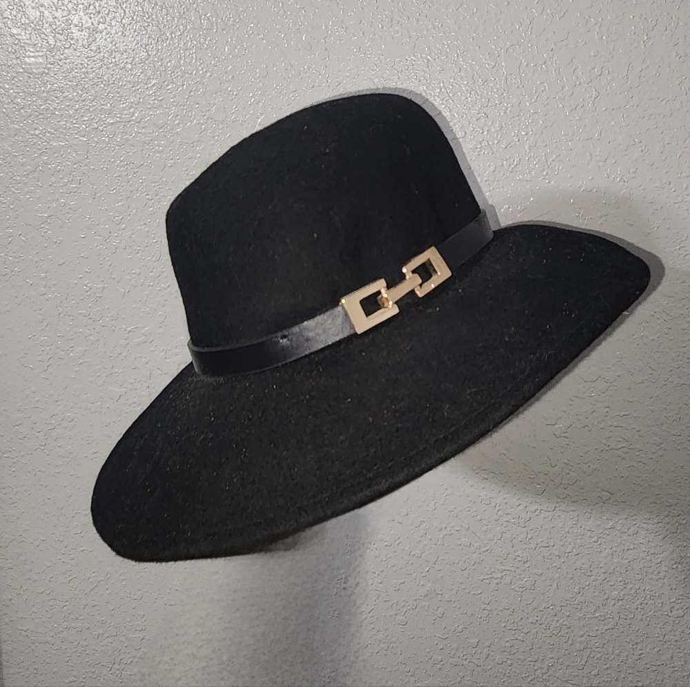 bebe Black Hat with Gold Detail